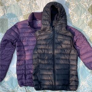 Simons Hooded Black Vest and Purple Puffer Jacket Set